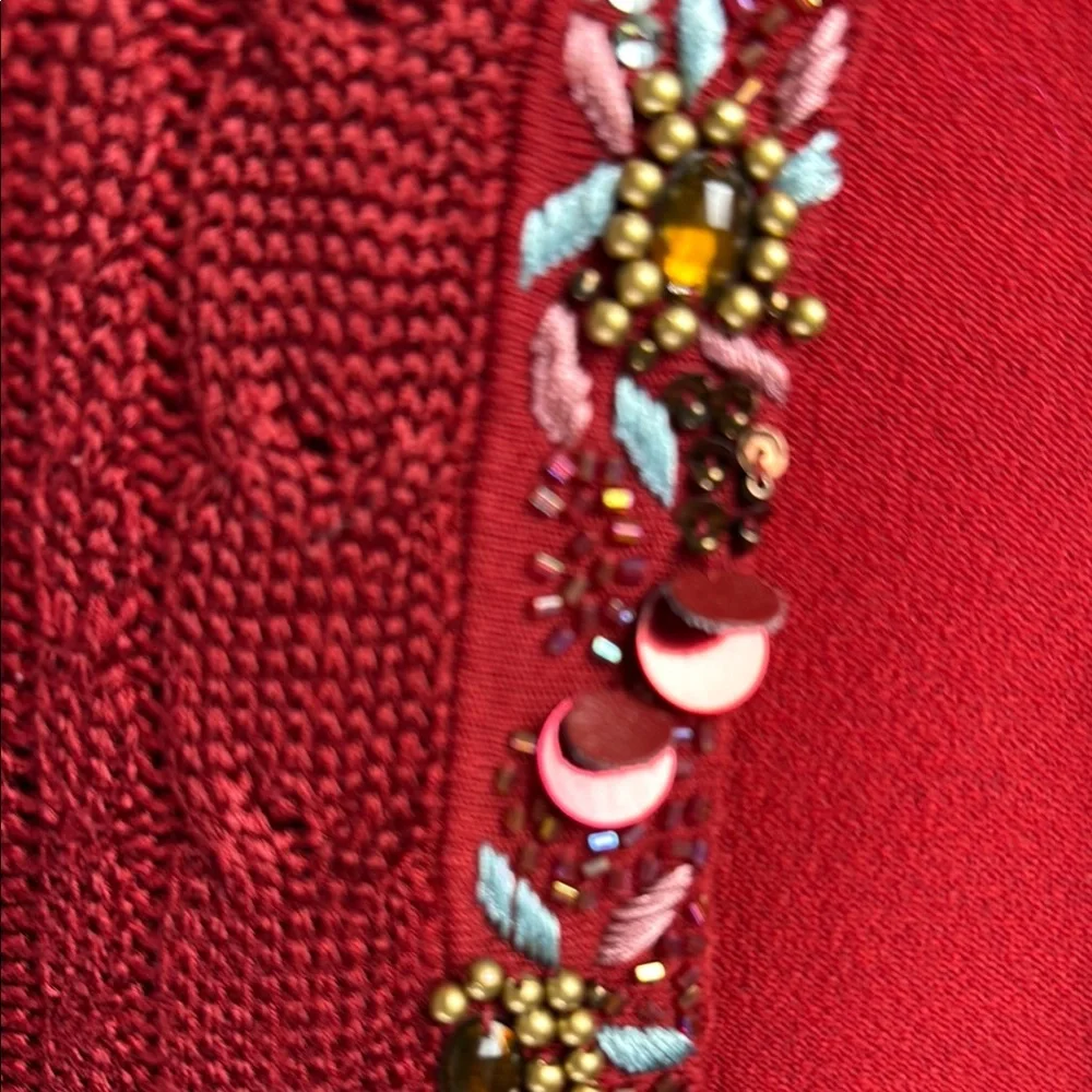 NADINE Petite Large Red Cropped Cardigan with Decorative Trim - Picture 3 of 8